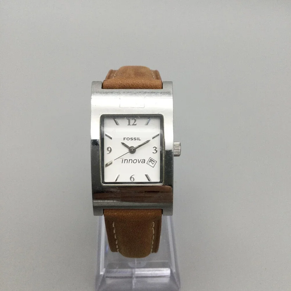 Fossil Innova Watch Women 24mm Date Silver Tone Brown Leather PR5169 New Battery